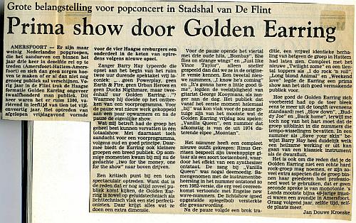 Golden Earring show review in Amersfoortse Courant January 12 1982 for January 08 1982 Amersfoort - De Flint show